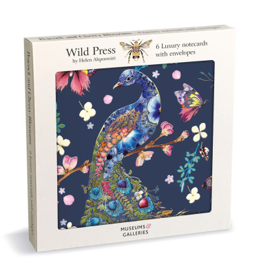 NOTECARD Square Lux Peacock And Cherry Blossom