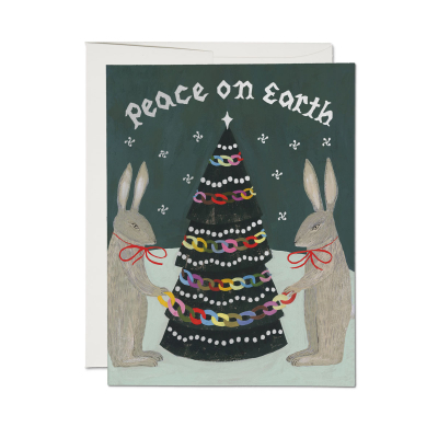 Peace Rabbits FOIL Holiday Card|Red Cap Cards
