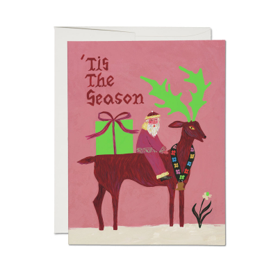 Santa And Reindeer SPOT Holiday Card|Red Cap Cards