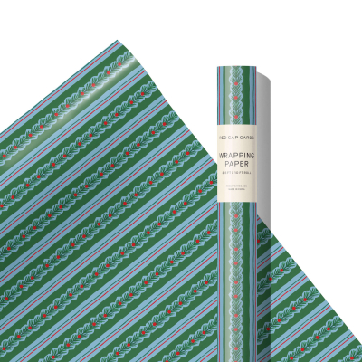 Cedar And Berry Stripe Holiday Continuous Wrap|Red Cap Cards
