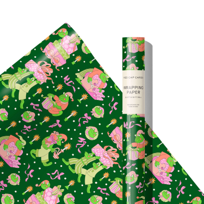 Frog Xmas FOIL SPOT Holiday Continous Wrap|Red Cap Cards