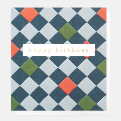 Happy Birthday Multi Checkerboard On Navy|Caroline Gardner