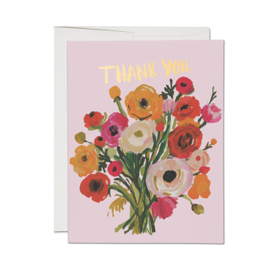 Ranunculus Bouquet FOIL Thank You card|Red Cap Cards