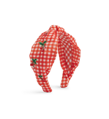 Gingham Cherries Knotted Embroidered Headband|Rifle Paper