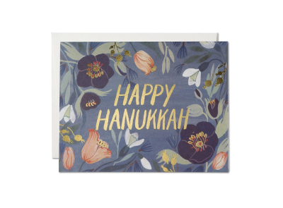 Hanukkah Flowers FOIL Holiday Card|Red Cap Cards