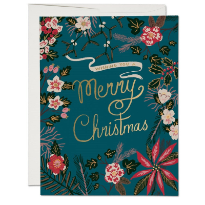 Blue Poinsettia FOIL Holiday Boxed Set|Red Cap Cards