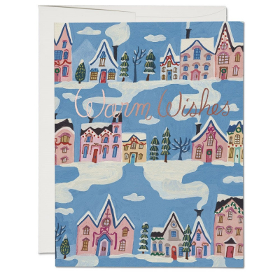 Little Pink Houses FOIL Holiday Card|Red Cap Cards