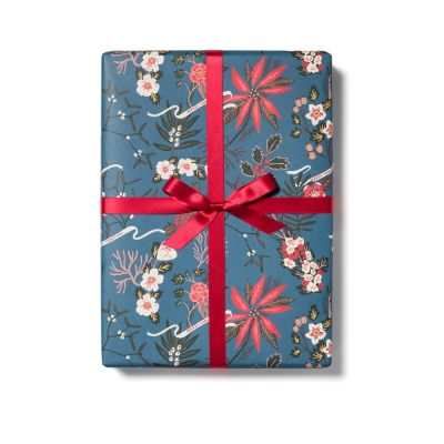 Blue Poinsettia Holiday Wrap|Red Cap Cards