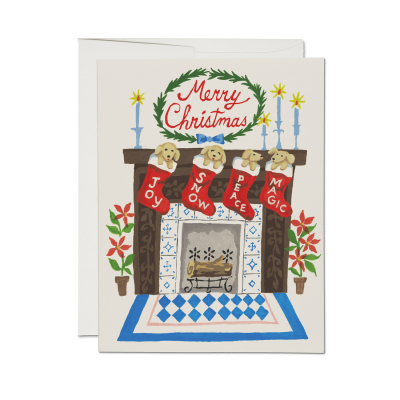 Fireplace Puppies Holiday Card|Red Cap Cards