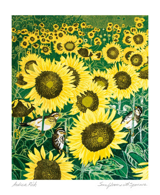 Sunflowers With Sparrows
