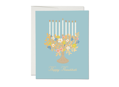 Floral Menorah FOIL Holiday Card|Red Cap Cards