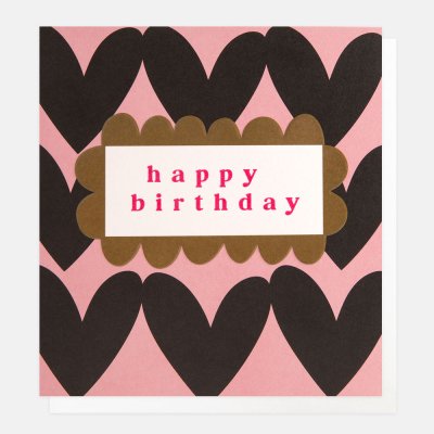 Happy Birthday Charcoal Hearts On Pink|Caroline Gardner