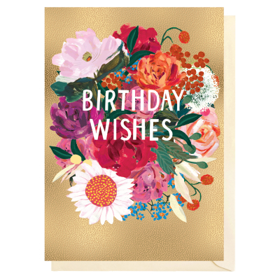 Birthday Wishes Golden Flowers