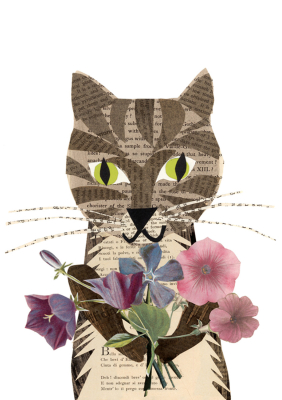 Cat With Vintage Flowers
