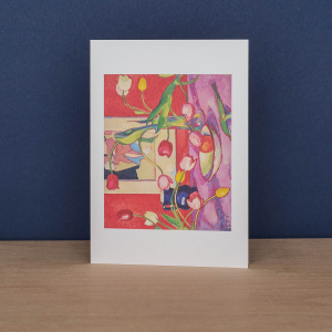 The Blue Jug And Pink Roses Chinese Vase Notecard|Art Angels