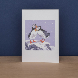Snowy Puffins And Winter Avocets Notecard|Art Angels