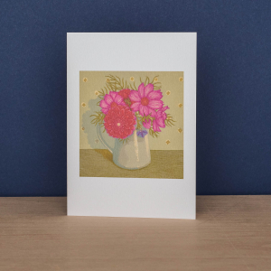 Dahlia Cosmos And Jug With Hellebores Notecard|Art Angels