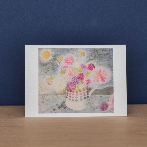 Dahlias Dark Sky And Late Summer Flowers Notecard|Art Angels