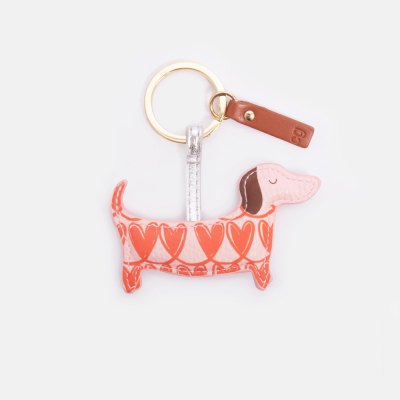 Pink Orange Hearts Sausage Dog Keyring|Caroline Gardner