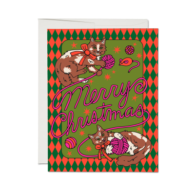 Christmas Kittens SPOT Holiday Card|Red Cap Cards