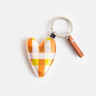 Multi Check Printed Heart Keyring|Caroline Gardner