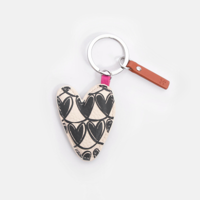 Mono Linked Hearts Printed Heart Keyring|Caroline Gardner