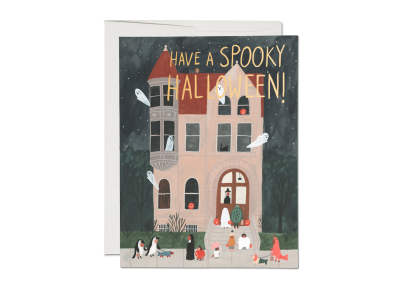 Trick Or Treat House FOIL Halloween Card|Red Cap Cards
