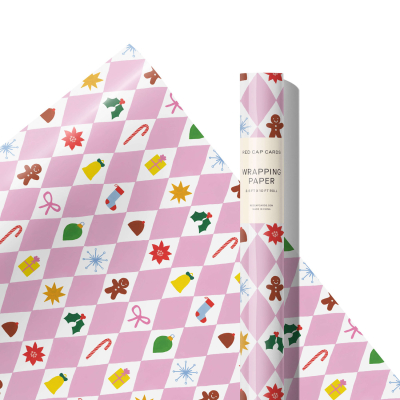 Pink Diamonds Holiday Continuous Wrap|Red Cap Cards