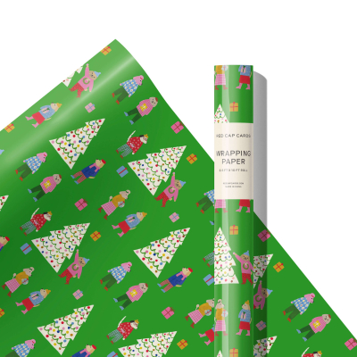 Tree Trimming Dogs Holiday Continuous Wrap|Red Cap Cards