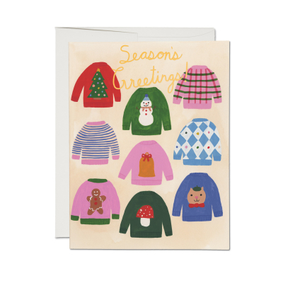 Seasonal Sweaters FOIL Holiday Card|Red Cap Cards