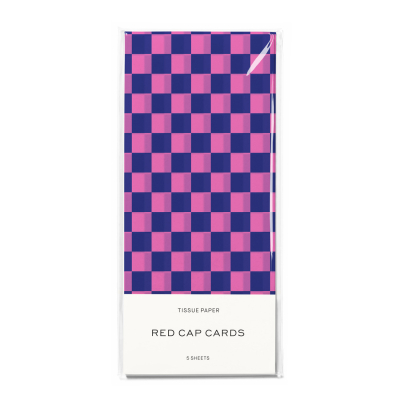 Blue And Pink Checkers SPOT Tissue Paper|Red Cap Cards