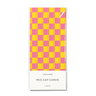 Pink And Yellow Checkers SPOT Tissue Paper|Red Cap Cards
