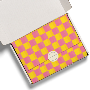 Pink And Yellow Checkers SPOT Tissue Paper|Red Cap Cards