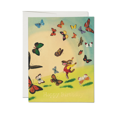 Bunny And Butterflies FOIL Birthday Card|Red Cap Cards