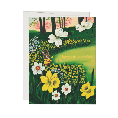 Bunny And Daffodils FOIL Birthday Card|Red Cap Cards