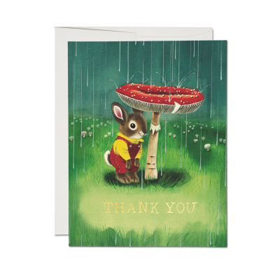 Bunny And Mushroom FOIL Thank You Card|Red Cap Cards