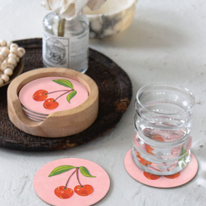 Sweetest Cherries Round Coaster|Seedlings