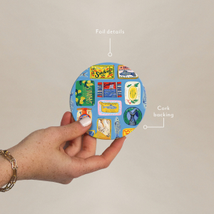 Blue Sardine Tins Round Coaster|Seedlings