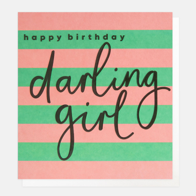 Happy Bday Darling Girl Pink Teal Stripe|Caroline Gardner