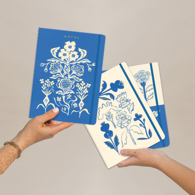 Blue Flower Bouquet Sewn Notebook Set|Seedlings