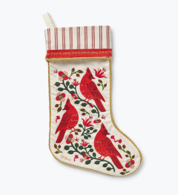 Cardinals Embroidered Stocking|Rifle Paper