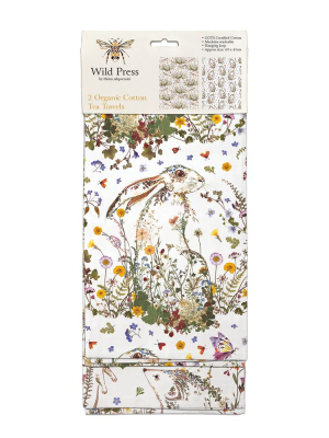 TEA TOWEL Wildflower Hare And Hedgehogs