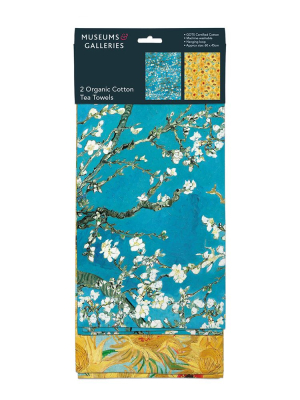 TEA TOWEL Almond Branches In Bloom And Sunflowers