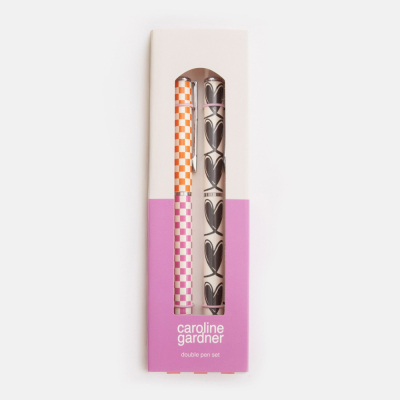 Linked Hearts And Multi Check Set Of 2 Pens|Caroline Gardner