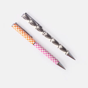 Linked Hearts And Multi Check Set Of 2 Pens|Caroline Gardner