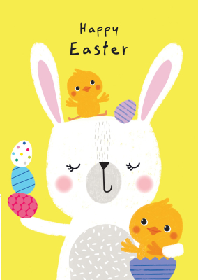 Happy Easter Bunny And Chickens
