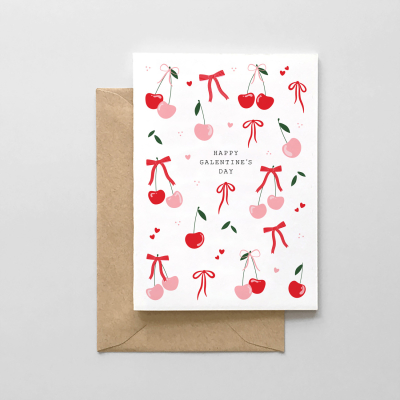 Happy Galentines Day Bow And Cherry Pattern