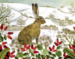 PACK Seated Hare In Snow And Holly