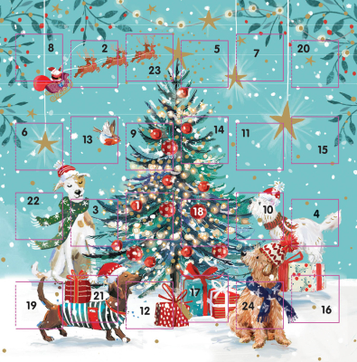 ADVENT CARD Puppies Around The Tree