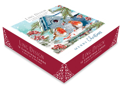 BOX MED SQ Robins At Christmas Time Deluxe